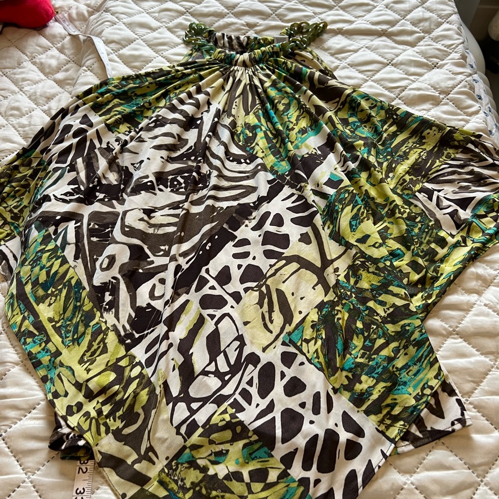 Cache Vibrant Green and Black Patterned Top - Picture 3 of 5